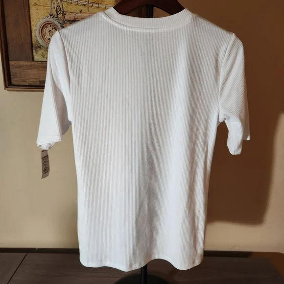 White Ribbed Women's Blouse - Picture 2 of 4
